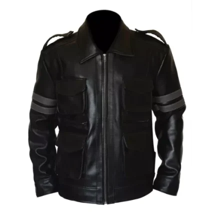 Resident Evil 6 Schwarz Echtes Rindsleder Lederjacke Leon Kennedy